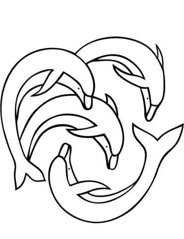 Four Dolphins Coloring Page